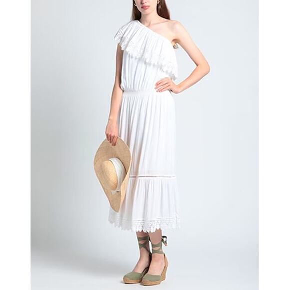 Melissa Odabash Jo Chochet One Shoulder Midi Dress White Size L - Picture 3 of 8